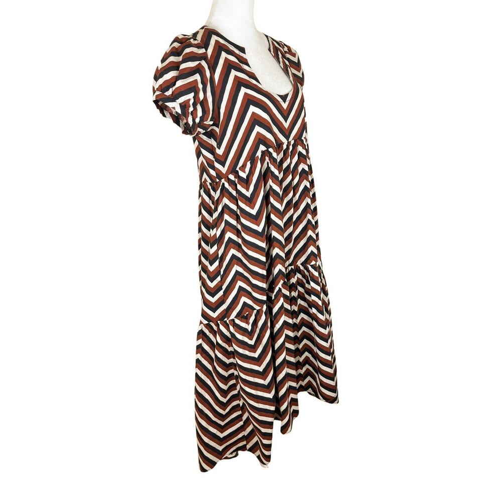 Never a Wallflower Safari Chevron Midi Dress Peasant Cottagecore Boho Size Small - Picture 3 of 7